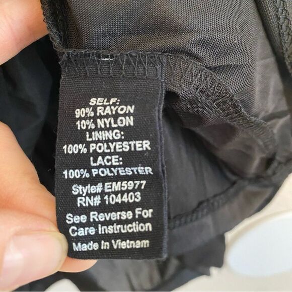 Black Lace trim sleeveless elastic waist whimsy goth festival mock rayon Dress L - Picture 7 of 9